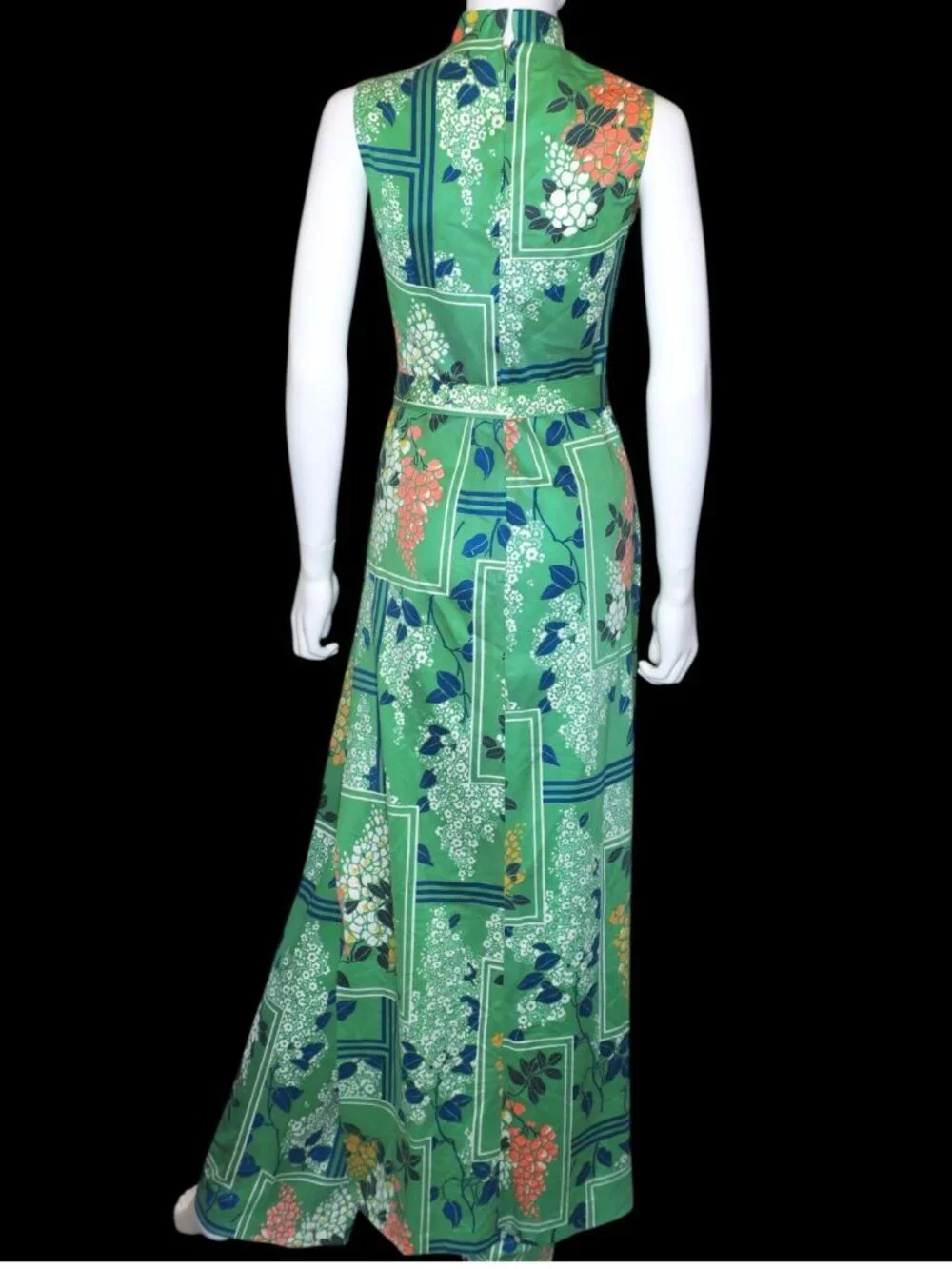 Vintage 70s George Gerring 2 Pc Maxi Dress & Pants Set Asian Mandarin Collar